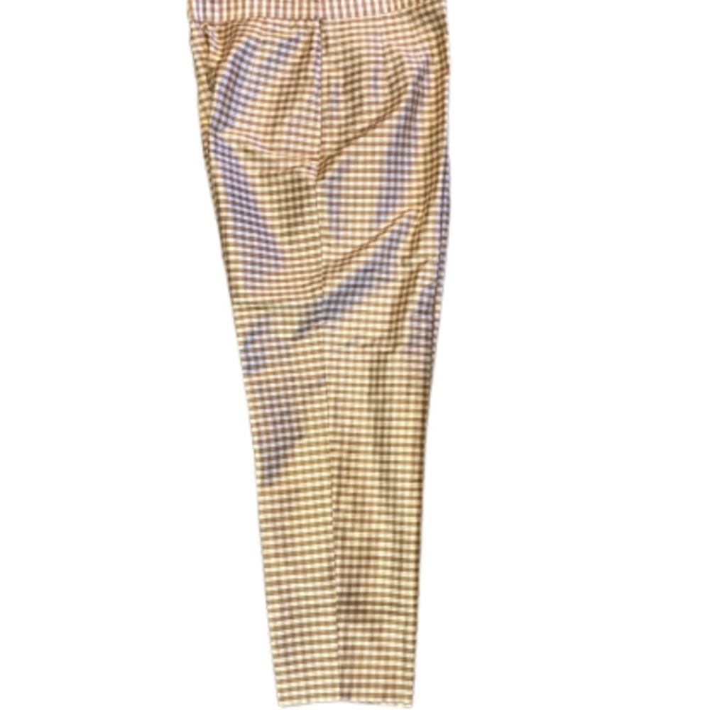 100% Silk Liz Claiborne Tan & White Gingham Cropped Pants - Picture 3 of 12